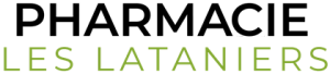 Logo de la Pharmacie Les Lataniers avec une croix verte et un caducée médical.