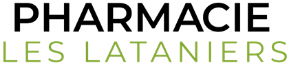 Logo de la Pharmacie Les Lataniers avec une croix verte et un caducée médical.