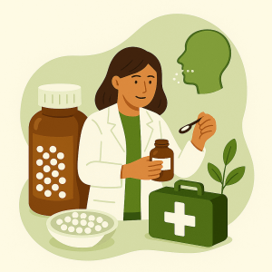 La pharmacienne accompagne avec des préparations de phytothérapie