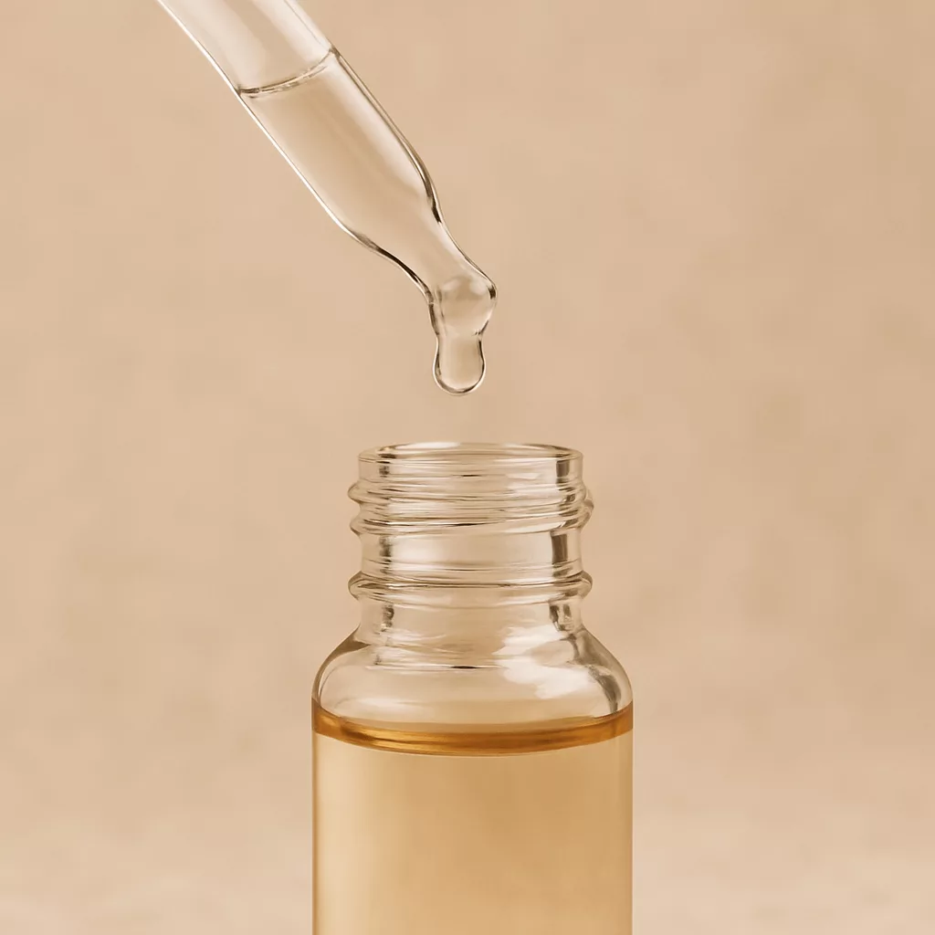 Sérum hydratant en pipette, utilisé comme complément peau pour nourrir intensément l’épiderme.