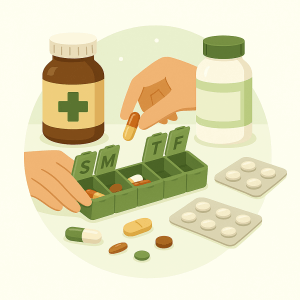 Illustration de pilulier avec comprimés