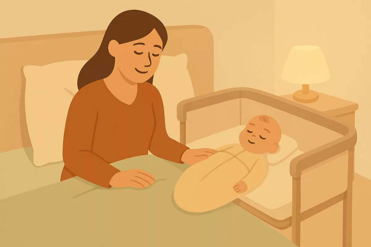 Illustration d’une mère dormant près de son nouveau-né pendant les premiers mois avec bébé
