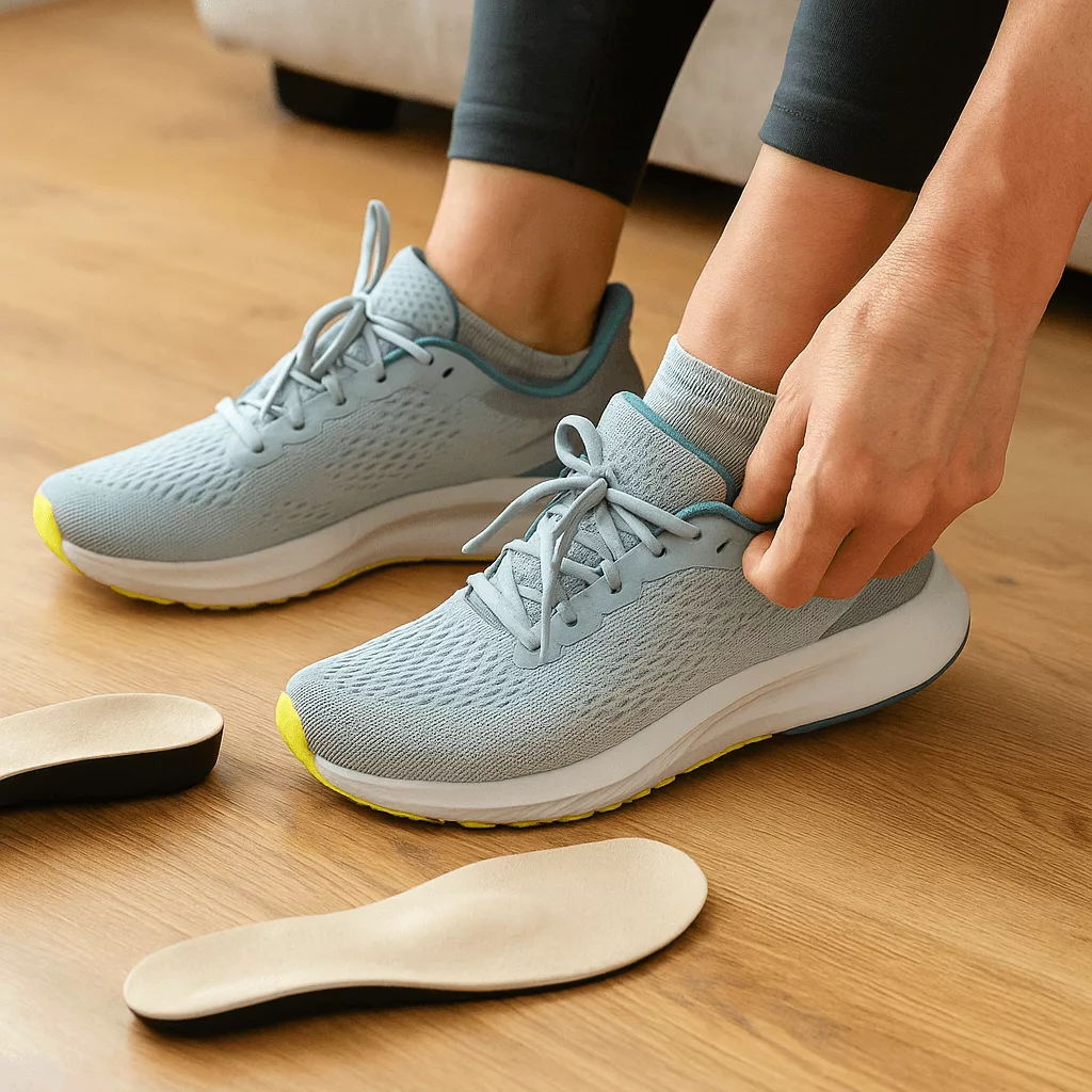 Chaussures avec semelles conçues pour soulager une épine calcanéenne